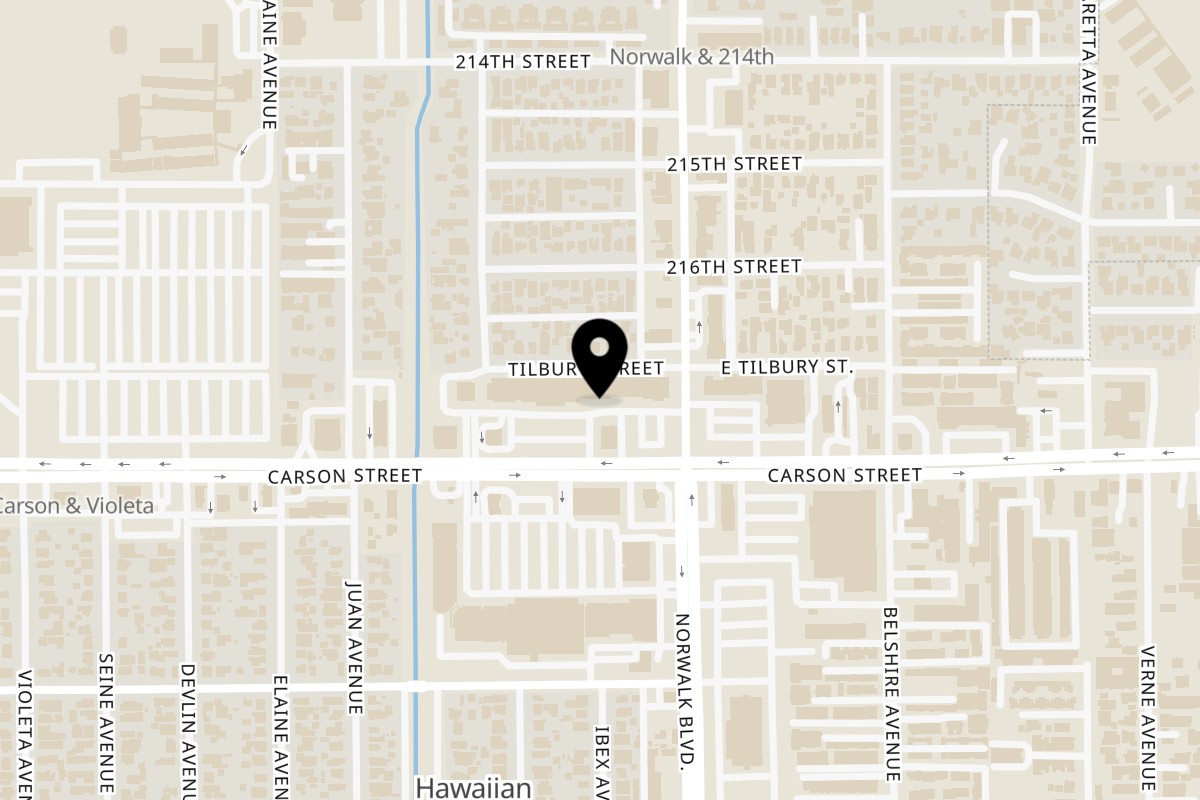 Map showing the location of Tacos Sahuayo on 12135 East Carson St in Hawaiian Gardens